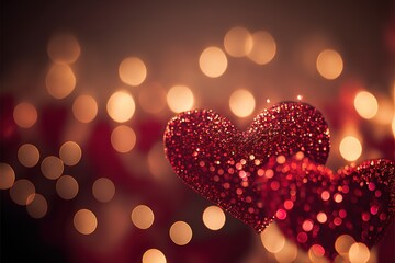 Poster - Heart Shape red bokeh background valentine's day. valentine day. bokeh background. Generative AI