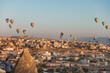 Goreme, Turkey - Mountain landscape with hot air balloons in Goreme, Cappadocia, Turkey