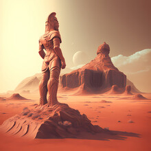 Large Warrior Statue Or Monuments Found In Desert Or Mars