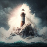 a lighthouse and a storm, generative AI 