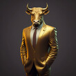High resolution Portrait of bull in a suit