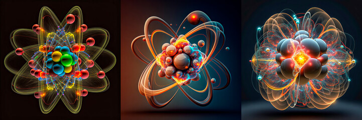 Wall Mural - atom with electrons set of three illustrations