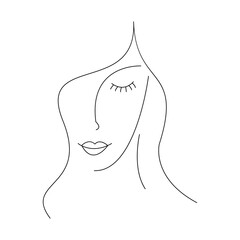 Beautiful girl face. Modern continuous line art woman portrait. Face line art. Face drawing. Contemporary portrait. minimalist contour. Black and white Vector illustration.