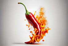 Burning Chili Pepper On Fire, Vegan And Healthy