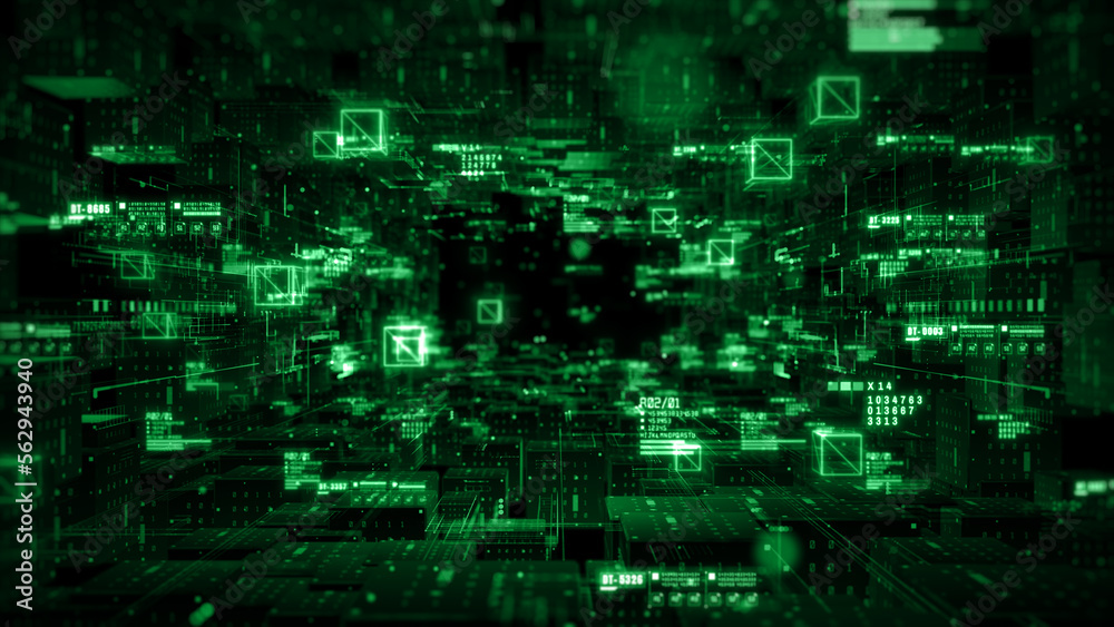 Technology Digital Abstract Background Concept. Technology Digital Cyberspace with Particles and Digital Data Network Connections. Big data Connection and Data Analysis, 3d rendering