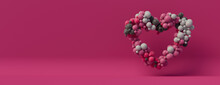 Multicolored Balloon Love Heart. Pink, Grey And Black Balloons Arranged In A Heart Shape. 3D Render With Copy-space. 