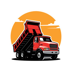 Dump truck logo vector for construction company. Vehicle equipment template vector illustration