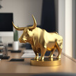 Bull statue illustration made in solid gold, financial market,  Generative AI