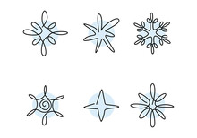 Hand Drawing One Line Of Six Snowflake Isolated On White Background.