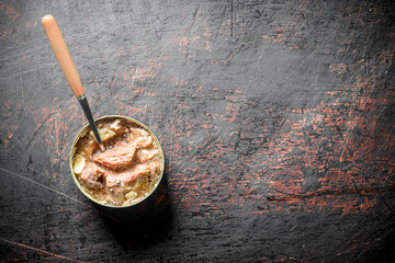 Poster - Canned meat in a tin with a spoon.