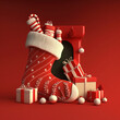 Red Christmas sock with gifts, generative AI