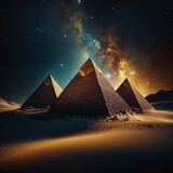 Pyramids against a starry sky, generative AI 