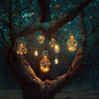 light bulbs hung from a tree, generative AI
