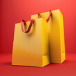 paper shopping or gift bag, yellow on red background , generative AI 
