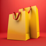 Fototapeta  - paper shopping or gift bag, yellow on red background , generative AI 