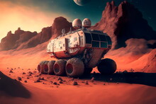 Mars Explore Mission Rover.Colony Made On Mars Concept. Generative AI