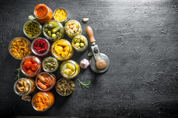 Poster - Set of jars of pickled food.