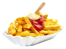 French Fries With Ketchup And Mayonnaise - Fast Food PNG With Transparent Background