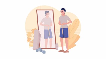 Poster - Animated weight loss program. Diet and training. Looped flat 2D character HD video footage. Colorful isolated animation on white background with alpha channel transparency for website, social media