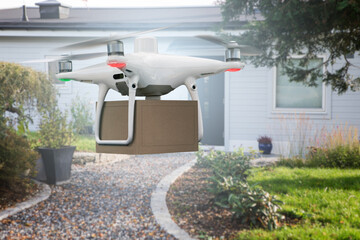 Poster - Drone with a package.  Unmanned delivery concept