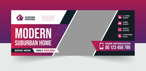 Wall Mural - Real estate web banner and social media facebook cover template