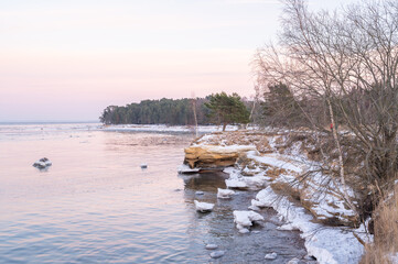 Wall Mural - sunset on winter coastline