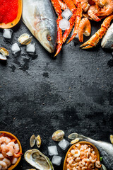 Wall Mural - Healthy diet of seafood on ice.