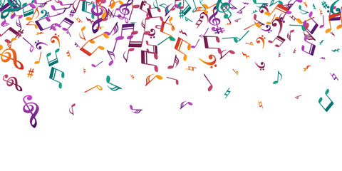 Wall Mural - Musical notes flying vector background. Sound