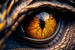 Dinosaur eye, Closeup yellow eye of the dinosaurs with terrifying. Dinosaur hunters are staring with horrible yellow eye