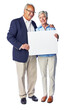 © Grady R/peopleimages.com - Senior couple, smile and blank sign portrait of elderly people holding a billboard paper. White background, isolated and marriage of retirement man and woman with advertisement and marketing space