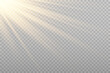 Vector golden sun light effect. Glowing sunrays on transparent background. Stock royalty free vector