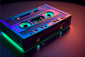 Aufkleber - Beautiful Audio cassette tape in neon light.Minimalism retro style concept. 80s. Background pattern for design