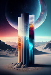 Wall Mural - Beautiful pillar abstract surreal geometric landscape collage concept, contemporary 