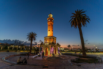 Wall Mural - Konak Square and Clock Tower view at blue hour. Konak Square is populer tourist attraction in Izmir.