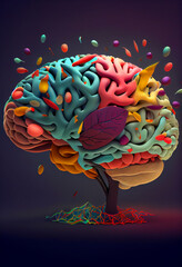Poster - abstract brain with mushrooms concept, contemporary colors and mood social background