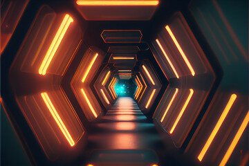 Poster - Tunnel Sci-Fi looping environment, Technology digital abstract background. 