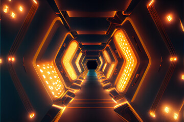 Poster - Tunnel Sci-Fi looping environment, Technology digital abstract background. 