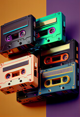 Sticker - Beautiful cassette tapes on a background