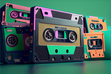 Poster - Beautiful cassette tapes on a background