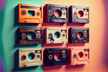 Poster - Beautiful cassette tapes on a background