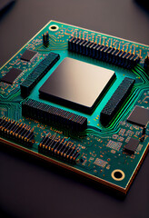 Poster - Computer processor chip on a circuit board with microchips. Circuit board. Technology background. Central Computer Processors CPU. 