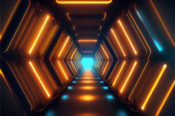 Poster - Tunnel Sci-Fi looping environment, Technology digital abstract background. 