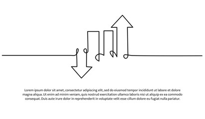 Wall Mural - Continuous line design of arrows pointing up and down. Single line decorative elements drawn on a white background.