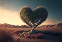 Portrait Tree Shaped Of Heart , Love Background ,Generative Ai