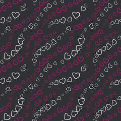 Wall Mural - Seamless pattern with white, red hearts on a gray background. Diagonal pattern