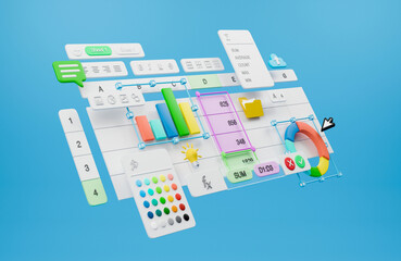 Fototapete - Spreadsheets graphs charts table data business financial report analysis screen software accounting management marketing document growth diagram planning calculate budget statistics. 3d rendering.