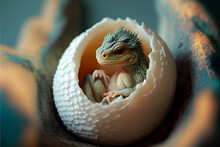 Newborn Baby Dragon In An Egg. AI Generated.