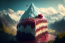 Giant Cake With A Cherry On Top Dessert In The Mountains Pie Mockup