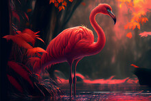 Flamingo Red Bird - Ai Generative - Pink Bokeh Background