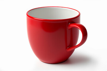 Close up huge red mug. Red cup for tea or soup isolated on white background with clipping path. Red coffee cup mockup.